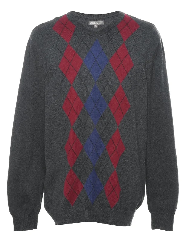 Argyle Dark Grey Jumper - XL Mesh Sweater Canvas Denim