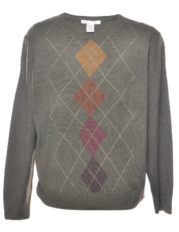 Argyle Grey Jumper - L Terry Terry Cloth Terry Knit