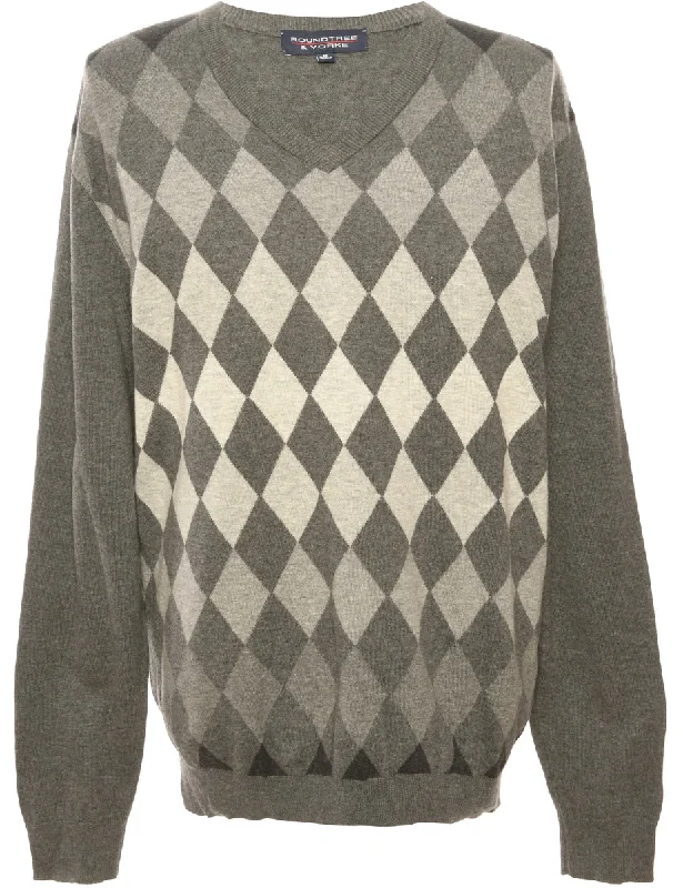 Argyle Grey Jumper - M Iron Safe Non-Iron Wrinkle Free