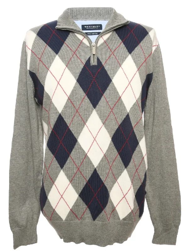 Argyle Grey Jumper - M Modern Contemporary Chic