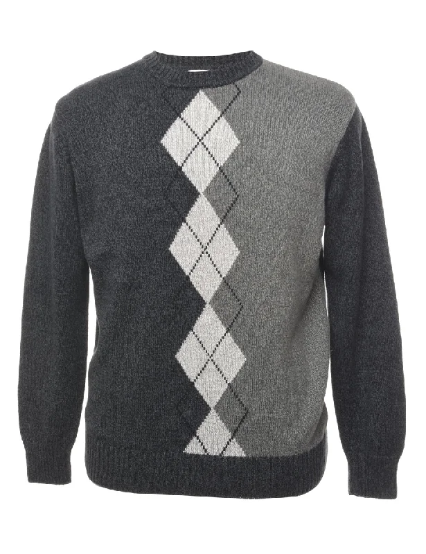 Argyle Jumper - L Satin Blend Silk Blend Wool Blend