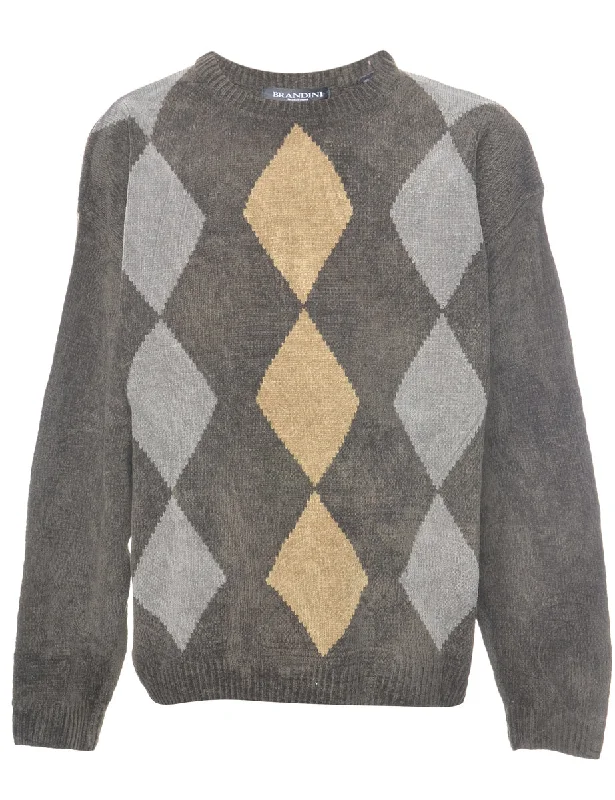 Argyle Jumper - L High Neck Crew Neck V-Neck