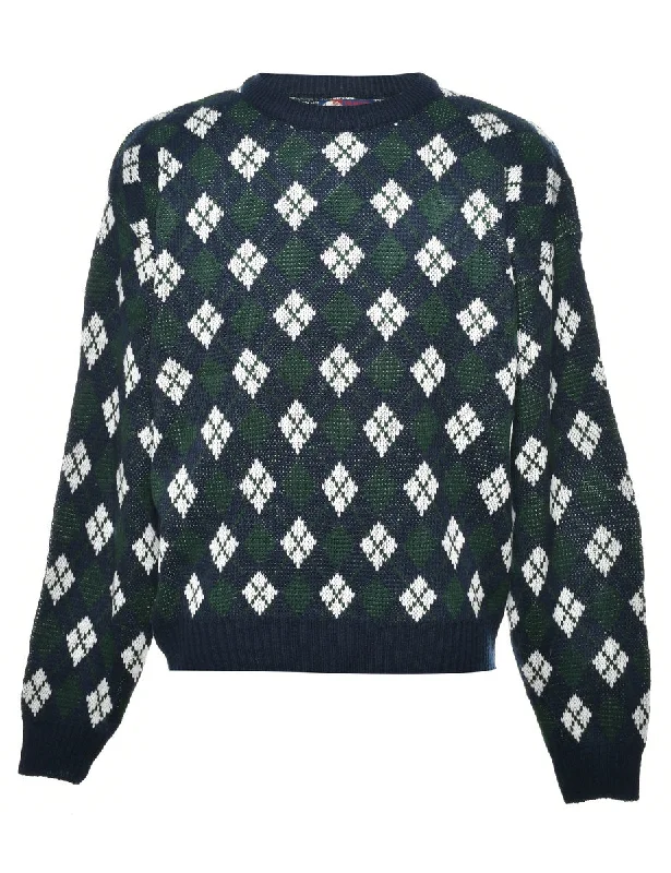 Argyle Jumper - M Graphic Sweater Embroidered Appliqued