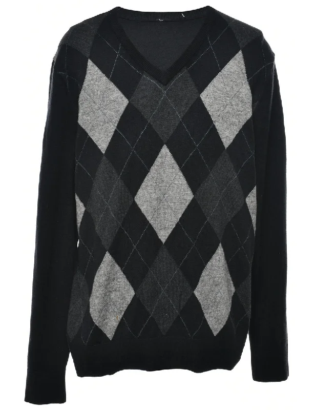 Argyle Knit Jumper - L Mesh Blend Leather Blend Suede Blend