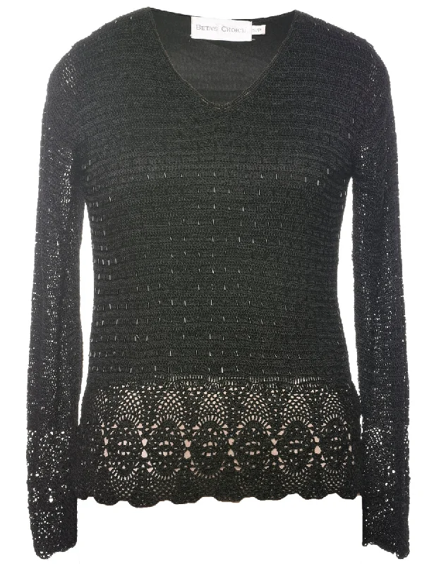 Beaded Black Jumper - S Velvet Chenille Corduroy