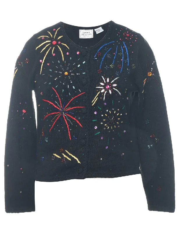 Beaded Black Jumper - S Embroidered Appliqued Beaded