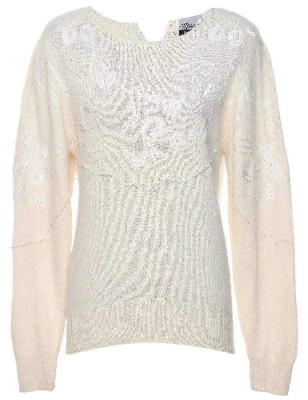 Beaded Embroidered Jumper - M Lace Blend Ribbed Blend Corduroy Blend