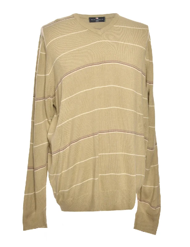 Beige Striped Jumper - M Long Sweater Short Sweater Cropped Sweater