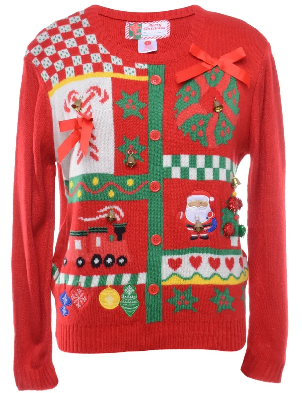 Beyond Retro Reworked Christmas Jumper With Bells - L Fitted Loose Oversized