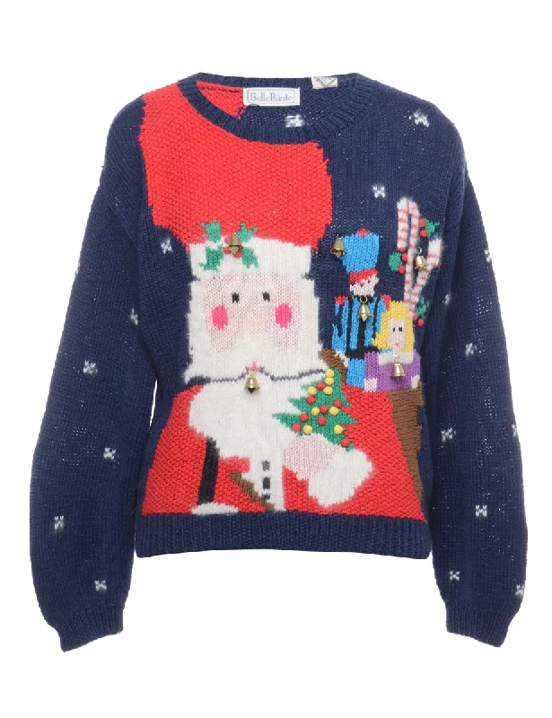 Beyond Retro Reworked Christmas Jumper With Bells - L Chenille Brocade Lace