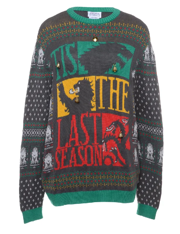 Beyond Retro Reworked Christmas Jumper With Bells - L Lightweight Heavyweight Midweight