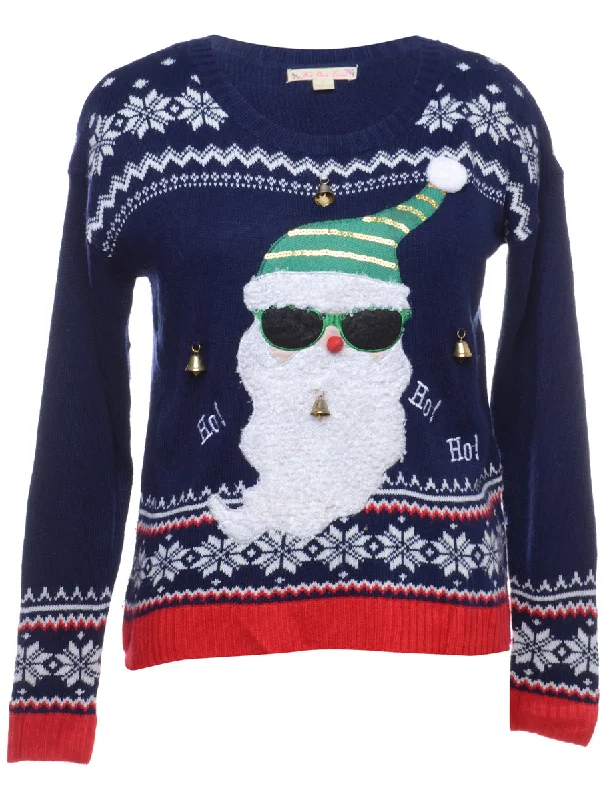 Beyond Retro Reworked Christmas Jumper With Bells - L Handmade Hand-knitted Hand-woven