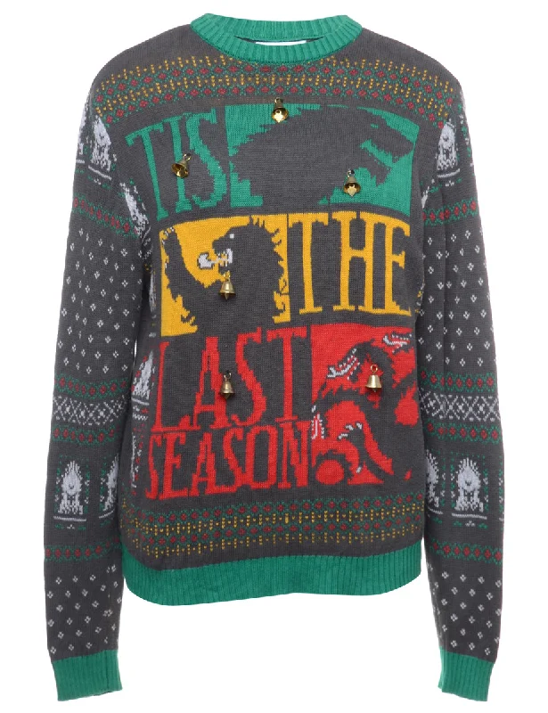 Beyond Retro Reworked Christmas Jumper With Bells - L Iron Safe Non-Iron Wrinkle Free