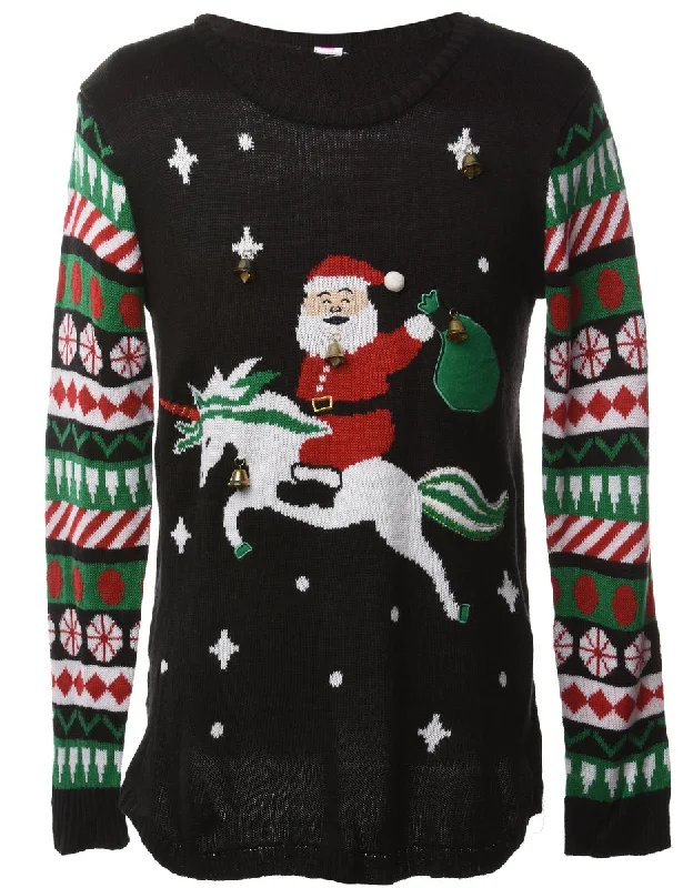 Beyond Retro Reworked Christmas Jumper With Bells - L Collared Crew Neck Turtle Neck