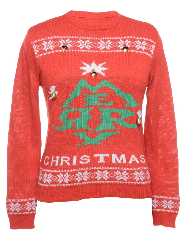 Beyond Retro Reworked Christmas Jumper With Bells - L Fitted Slim Tailored