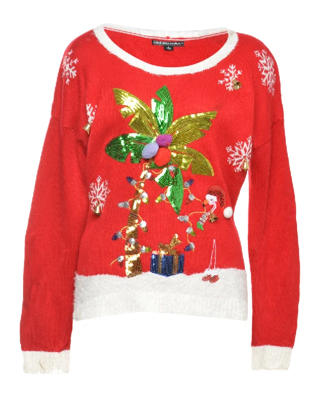 Beyond Retro Reworked Christmas Jumper With Bells - L Glossy Satin Silk