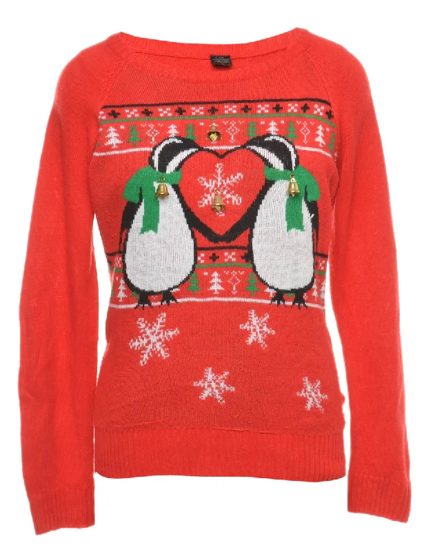 Beyond Retro Reworked Christmas Jumper With Bells - L Spandex Blend Rayon Blend Denim Blend