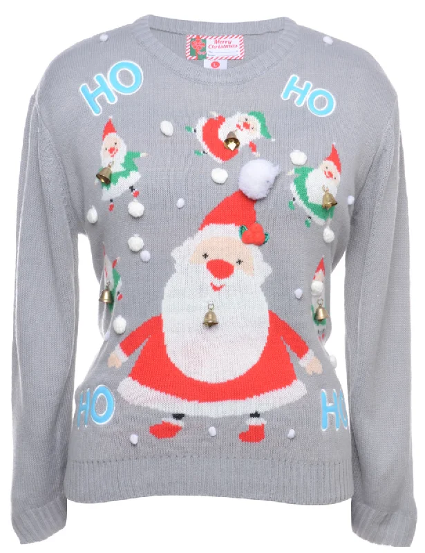 Beyond Retro Reworked Christmas Jumper With Bells - L Toggled Drawstring Belted