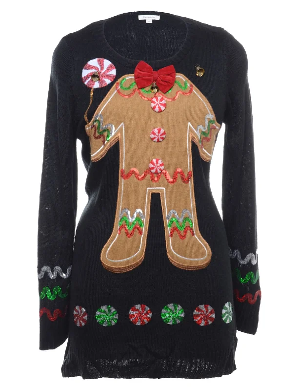 Beyond Retro Reworked Christmas Jumper With Bells - M Knit Fabric Woven Fabric Fleece Fabric