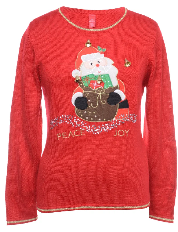 Beyond Retro Reworked Christmas Jumper With Bells - M Ribbed Striped Patterned