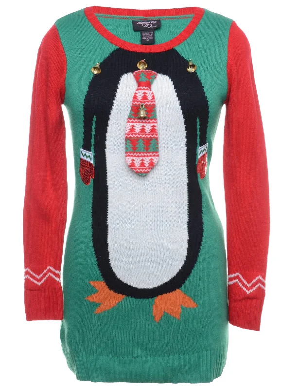 Beyond Retro Reworked Christmas Jumper With Bells - M Front Pockets Side Pockets Patch Pockets