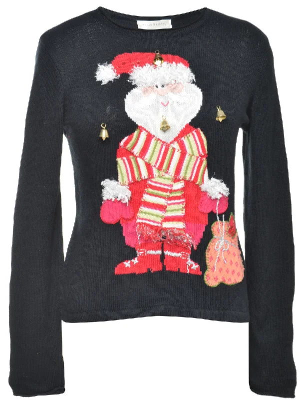 Beyond Retro Reworked Christmas Jumper With Bells - M Boxy Sweater Fitted Sweater A-Line