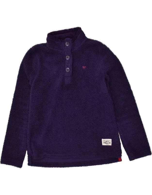 CREW CLOTHING Womens Button Neck Fleece Jumper UK 14 Large Purple Print Jacquard Patchwork