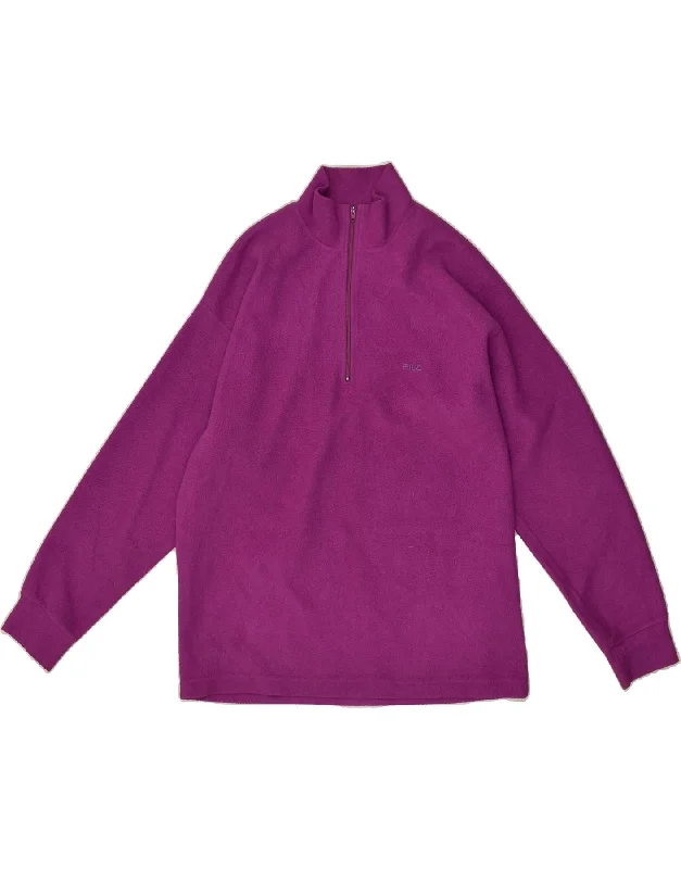 FILA Womens Zip Neck Fleece Jumper UK 14 Medium Purple Polyester Oversized Loose Flowy