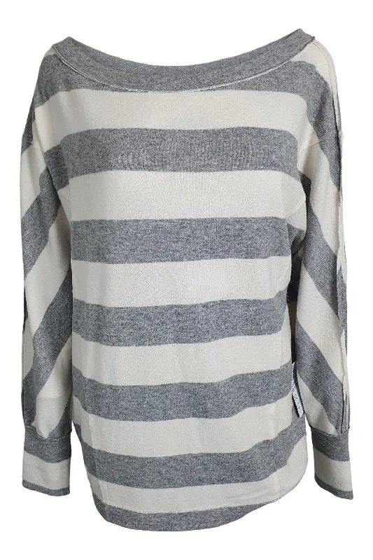 FREE PEOPLE Cali Grey White Striped Long Sleeved Jumper (XS) Spandex Rayon Corduroy