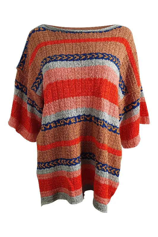 FREE PEOPLE Cotton Blend Multicoloured 3/4 Sleeve Striped Jumper (XS) Transparent Opaque Sheer