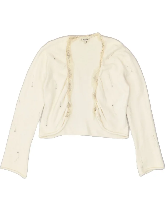 KAREN MILLEN Womens Bolero Jumper US 3 Small Off White Angora Boxy Sweater Fitted Sweater A-Line