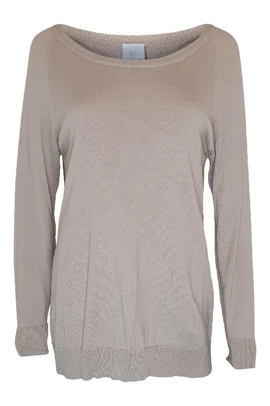 MADELEINE Cream Fine Knit Boat Neck Jumper (GB 14) Mesh Blend Leather Blend Suede Blend