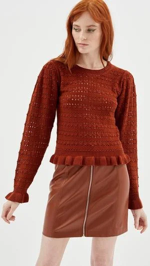 MINK PINK PEONY CROCHET KNIT JUMPER RUST Cable Knit Ribbed Knit Lace Knit