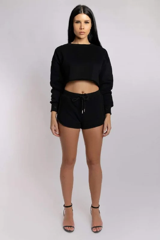 Oversized Cropped Jumper - Black Silk Blend Satin Velvet