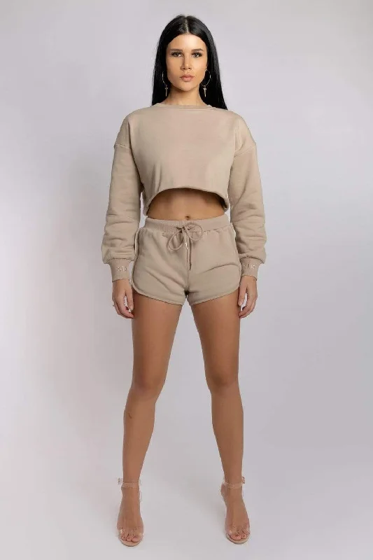 Oversized Cropped Jumper - Fawn Spandex Rayon Corduroy