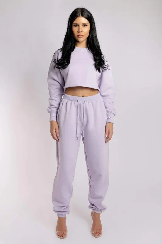 Oversized Cropped Jumper - Lilac Seamless Knitted Crochet