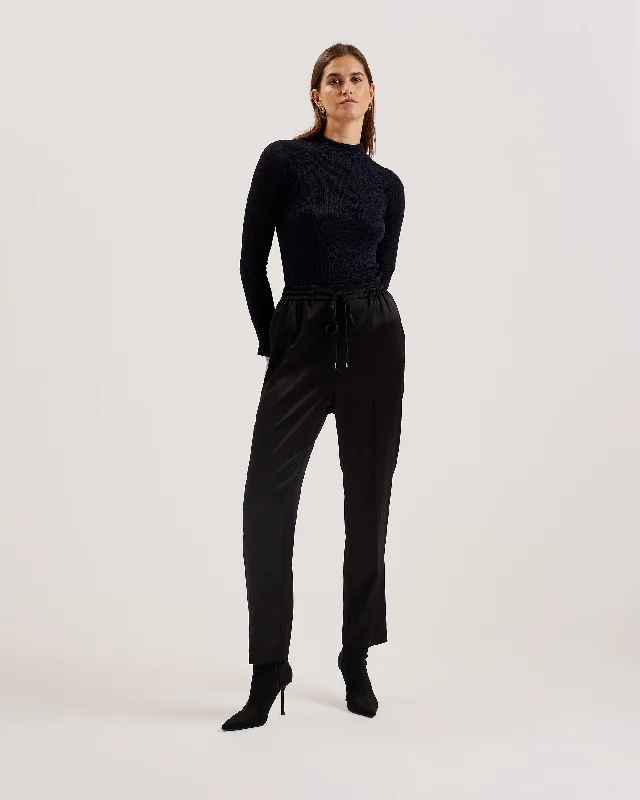 Raineee Metallic Ribbed Funnel Neck Jumper Navy Graphic Sweater Embroidered Appliqued