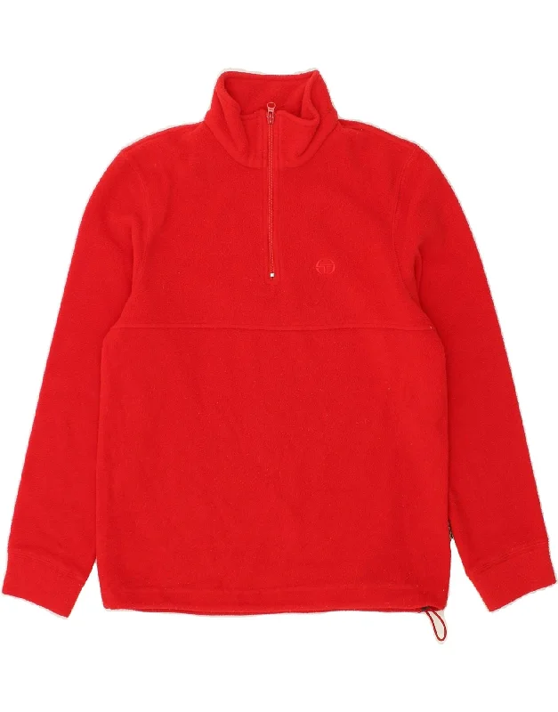 SERGIO TACCHINI Womens Zip Neck Fleece Jumper UK 14 Medium Red Polyester Collared Crew Neck Turtle Neck