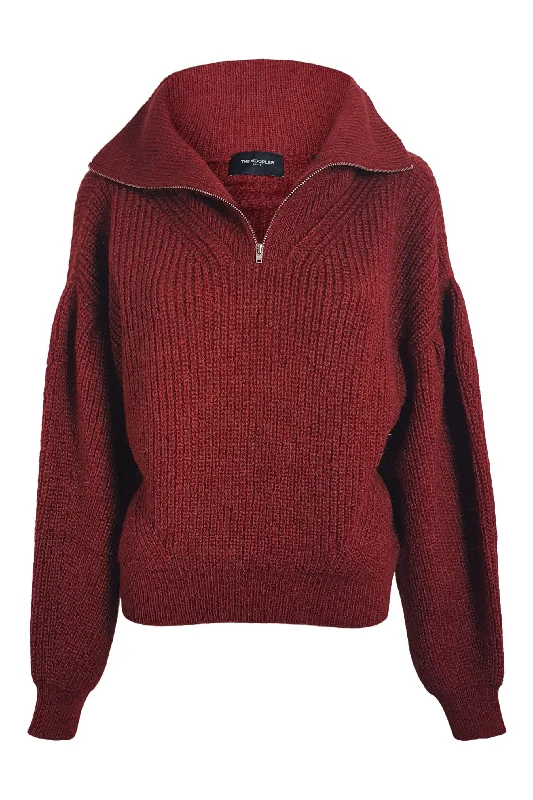 THE KOOPLES Red Mix Cable Knit Zipped Roll Neck Jumper (2 | UK 12 | EU 38) Soft Cozy Warm