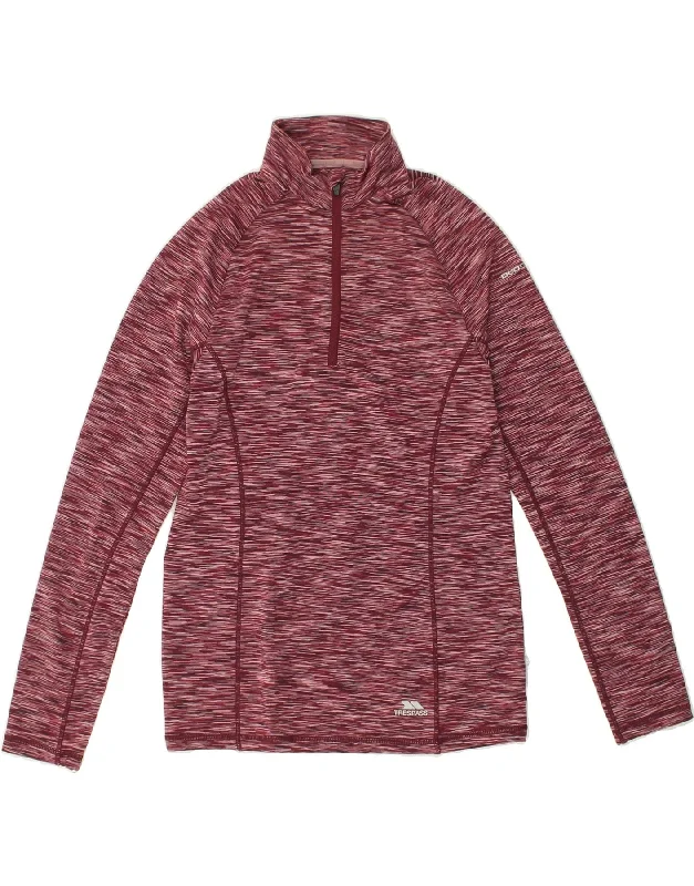 TRESPASS Womens Zip Neck Fleece Jumper UK 14 Medium Burgundy Polyester Mesh Fabric Canvas Fabric Denim Fabric