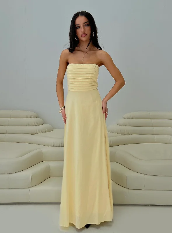 Anamaria Strapless Maxi Dress Lemon Stylish A-Line Maxi Dress