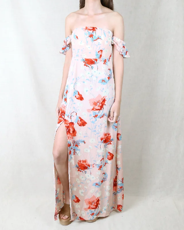 Annabelle - Floral Maxi Dress - Beige Comfortable Flowy Maxi Dress