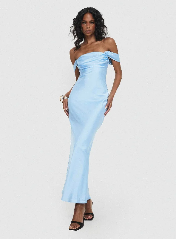 Azura Off The Shoulder Maxi Dress Blue Stylish Longline Maxi Dress