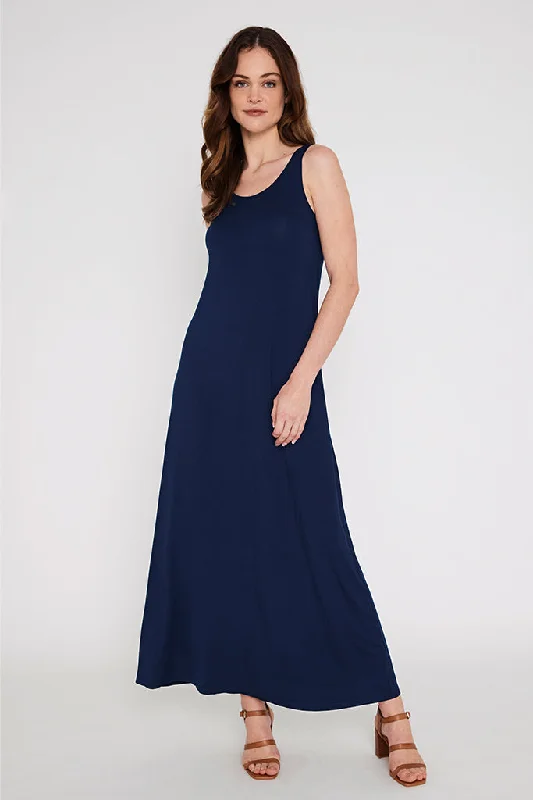 Bamboo Maxi Dress - Navy Fashionable Faux Wrap Maxi Dress