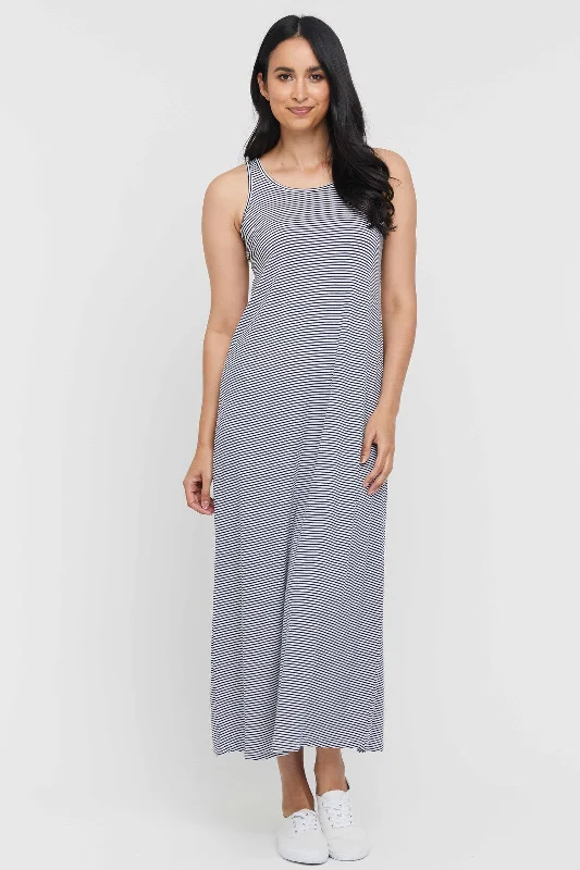 Bamboo Maxi Dress - Thin Stripe Trendy A-Line Maxi Dress