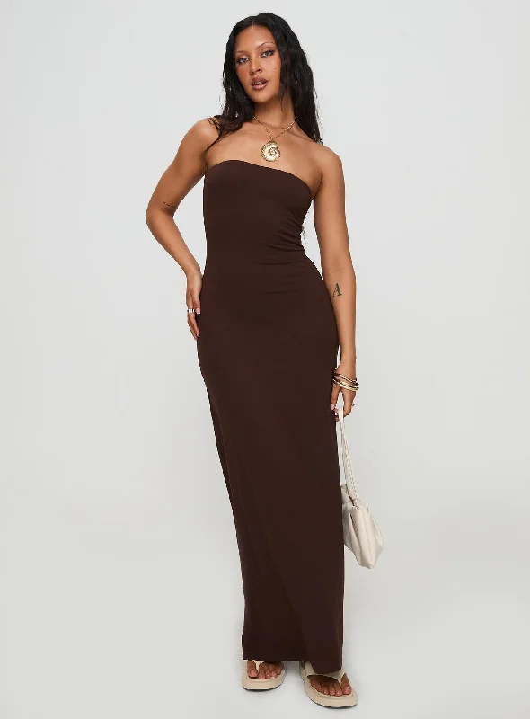 Bellaire Strapless Maxi Dress Brown Chic Sleeveless Maxi Dress