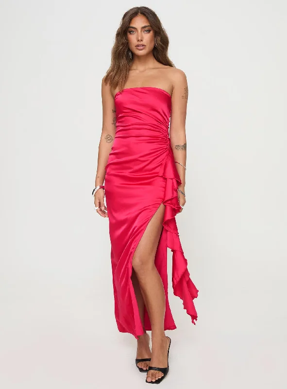 Callita Strapless Maxi Dress Red Elegant Maxi Dress with Pockets