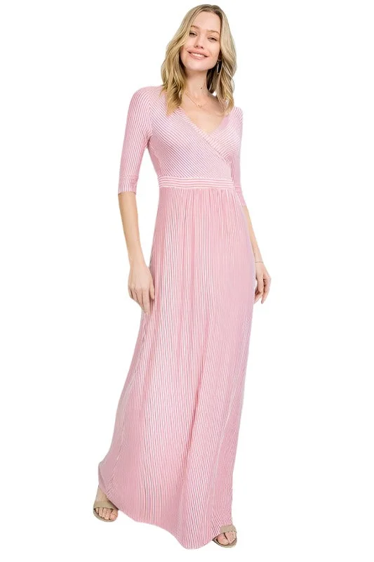 Dusty Pink Surplus Pin Stripe Maxi Dress Trendy Off-Shoulder Ruffle Maxi Dress