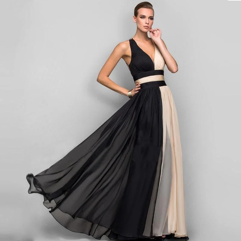 Elegant V-Neck Backless Formal Long Chiffon Maxi Dress Comfortable Bohemian Maxi Dress