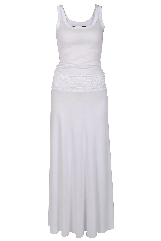 ENZA COSTA BOLD Smocked White Maxi Dress Elegant Wraparound Maxi Dress